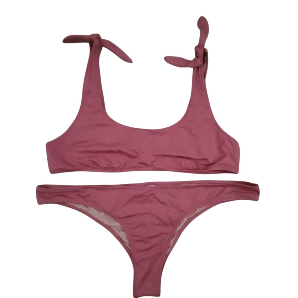 J.Crew Playa Nantucket Bikini Set Pink Tie Shoulder Two Piece H8448 Size L NWT